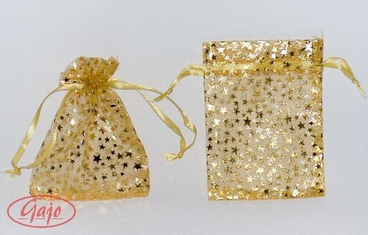 Woreczki z organzy, 8x10cm/12szt., złote gwiazdki