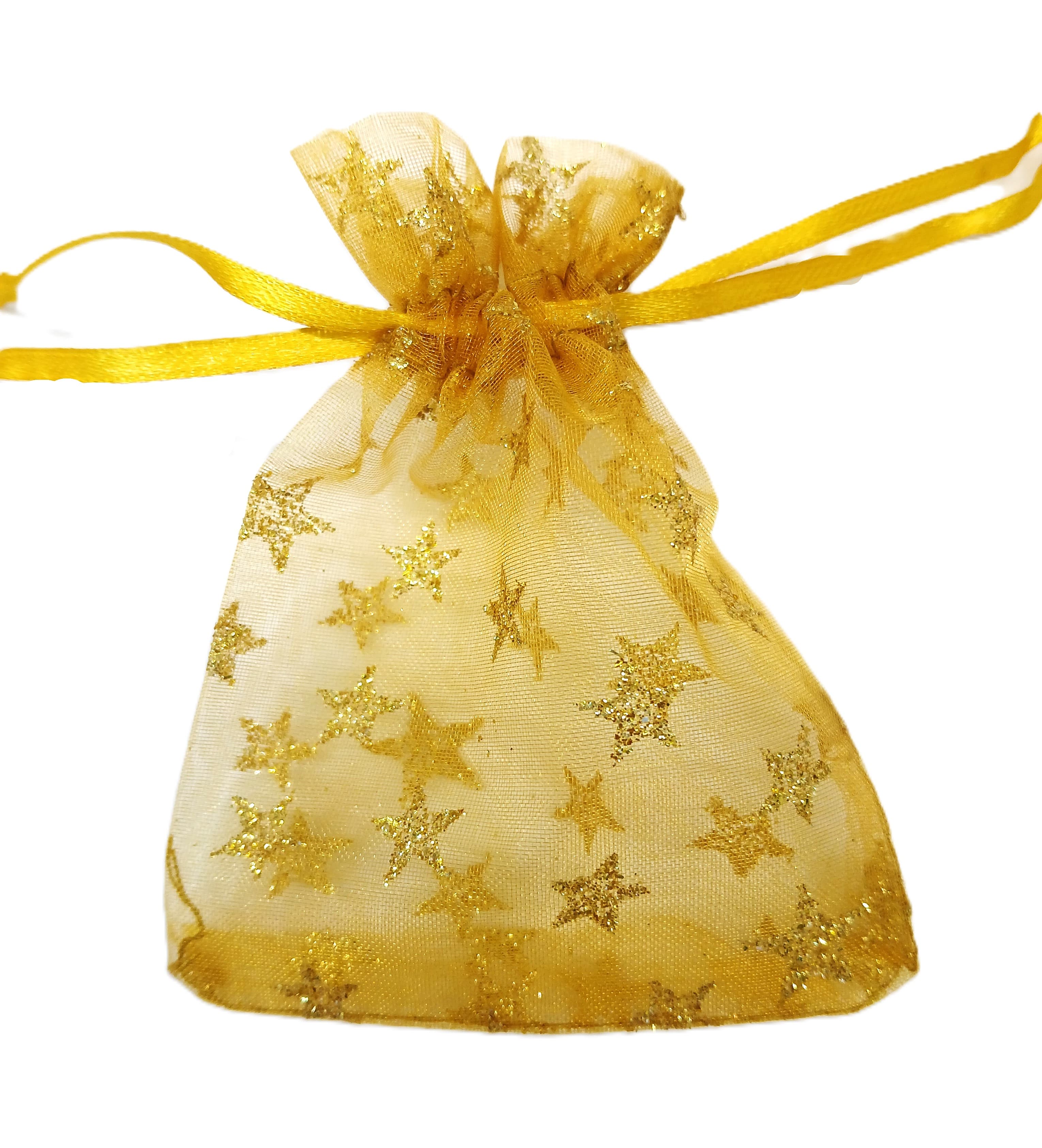 Woreczki z organzy, 8x10cm/12szt gwiazdy brokatowe