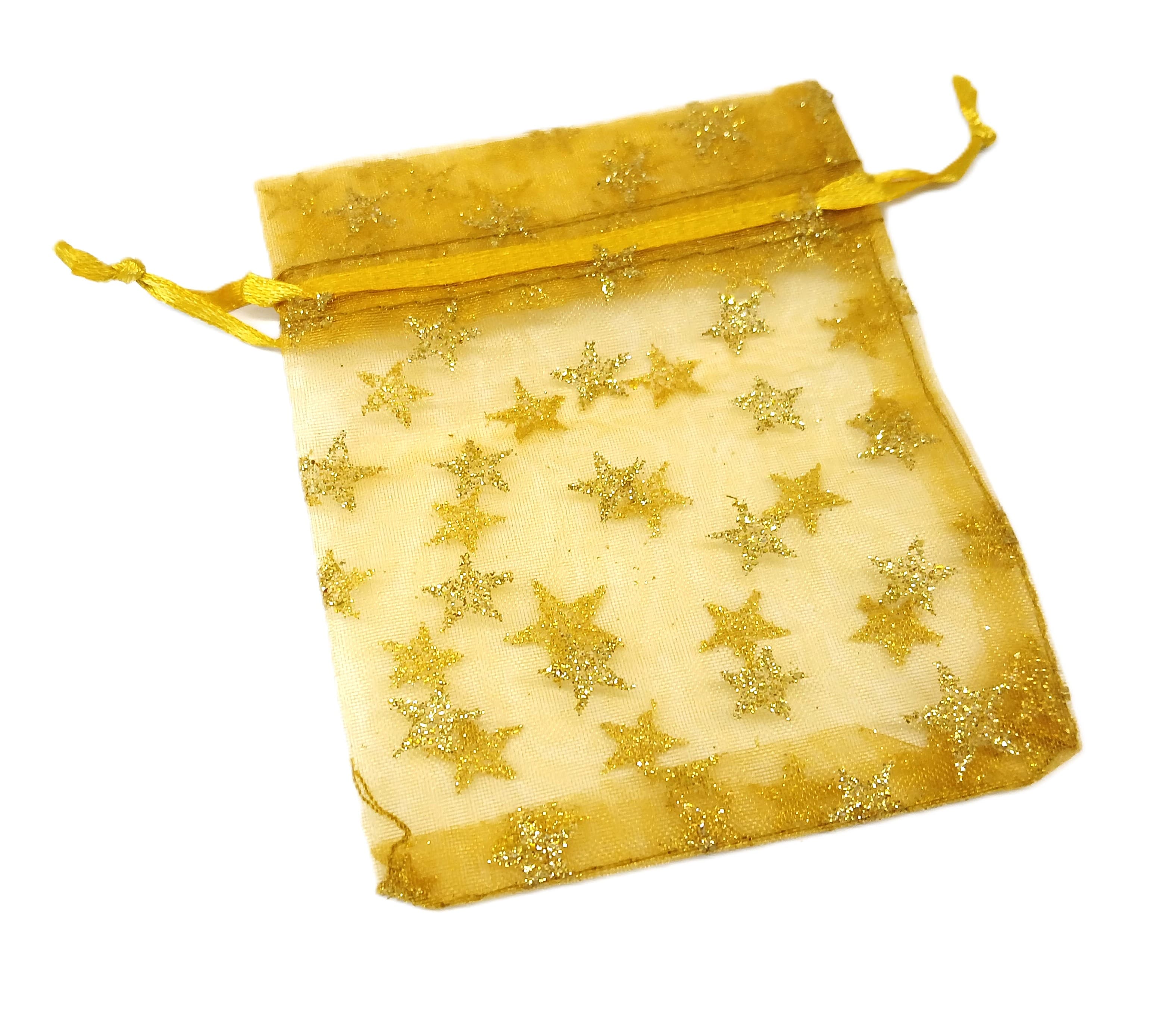 Woreczki z organzy, 8x10cm/12szt gwiazdy brokatowe