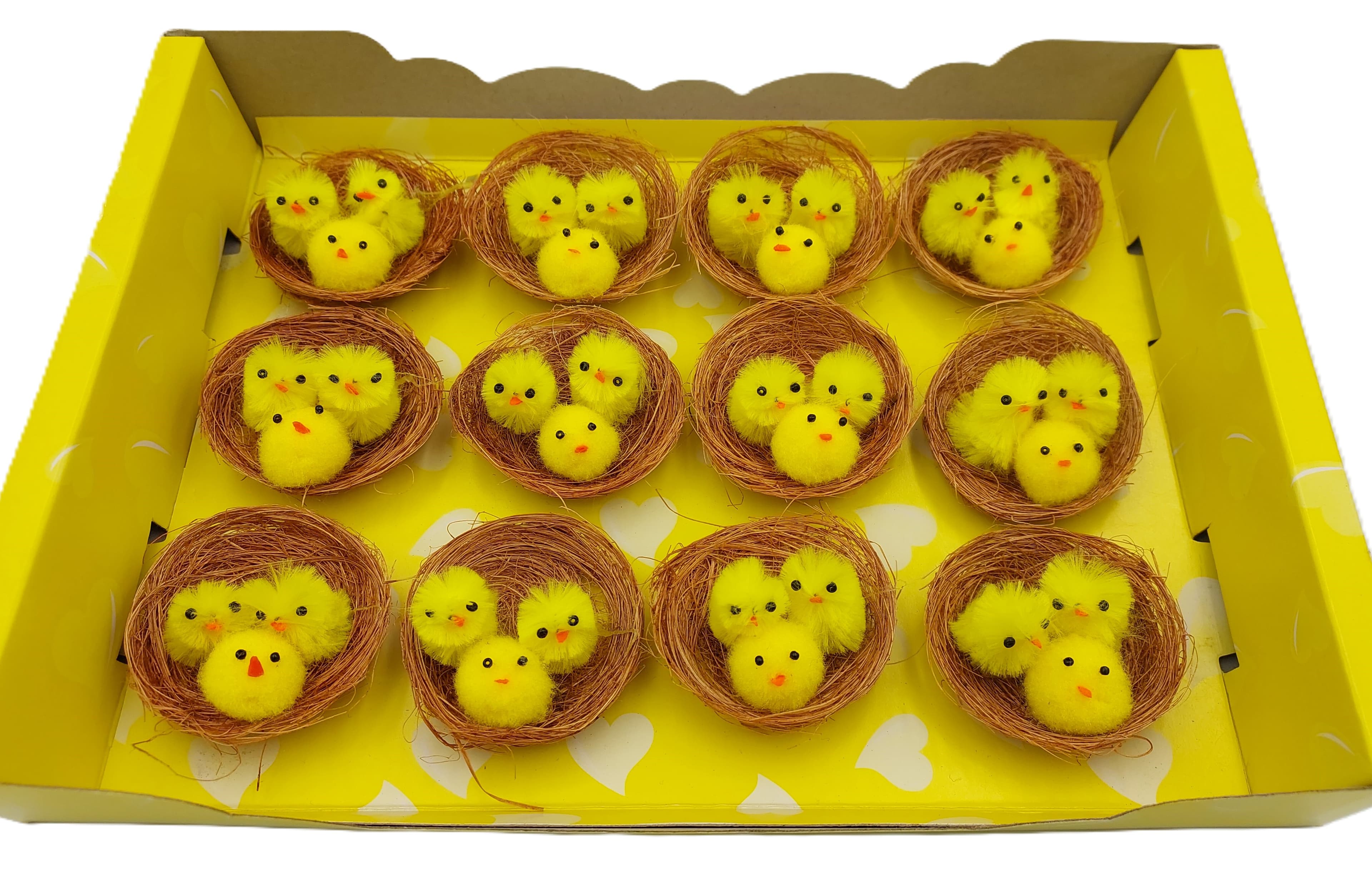 Kurczaki żółte puchate w gniazdku  3x5cm/12szt