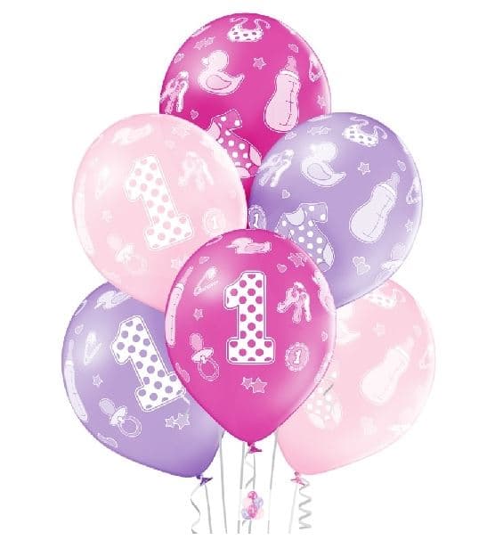 Balony Baby Girl na roczek , 6 szt.