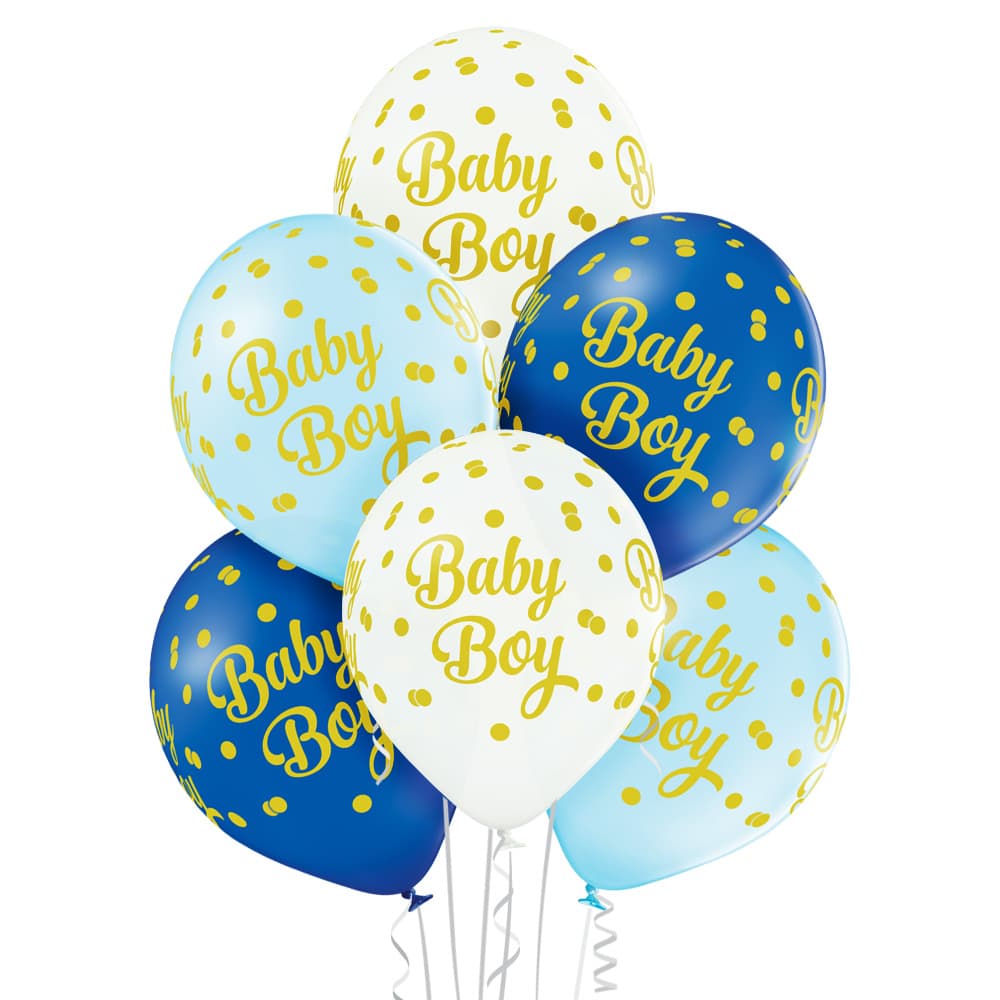 Balony Baby Boy, chłopiec, kropki, 6 szt