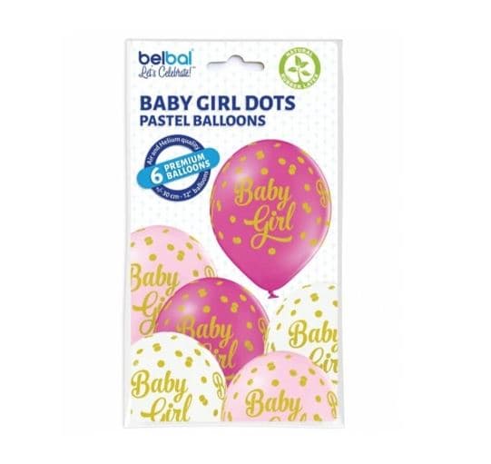 Balony Baby Girl, dziewczynka, kropki, 6 szt