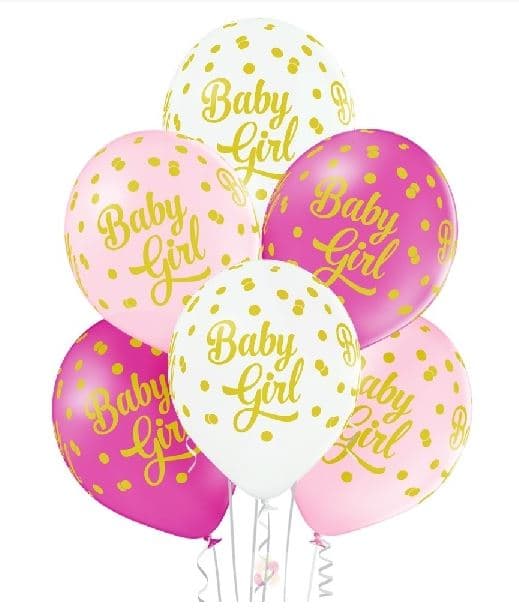 Balony Baby Girl, dziewczynka, kropki, 6 szt