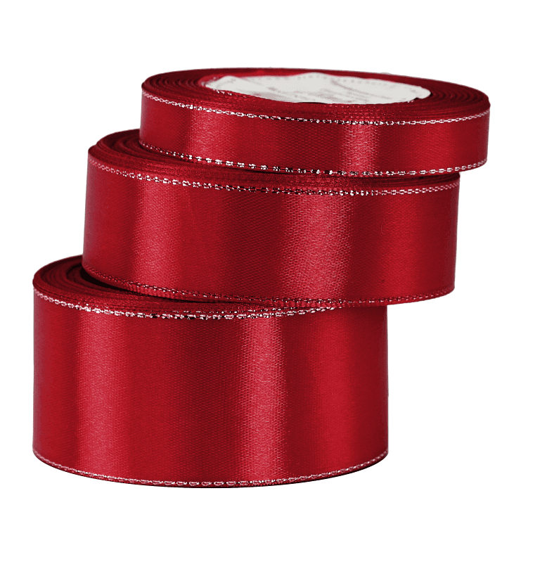 Wstążka satynowa srebrne pasy 25mm/18mb c.czerwona