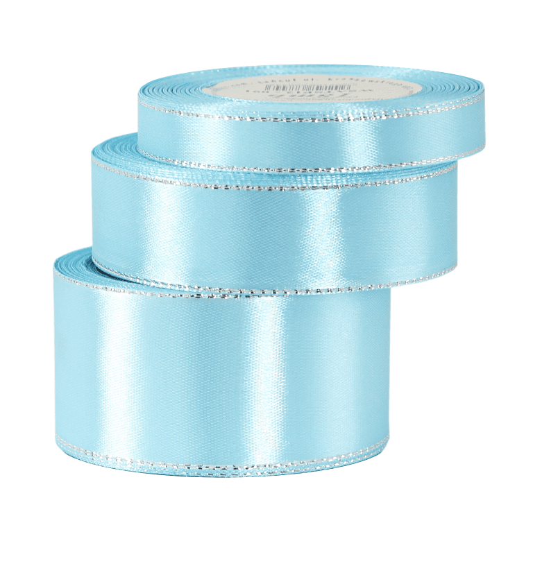 Wstążka satynowa srebrne pasy 25mm/18mb, blękitna