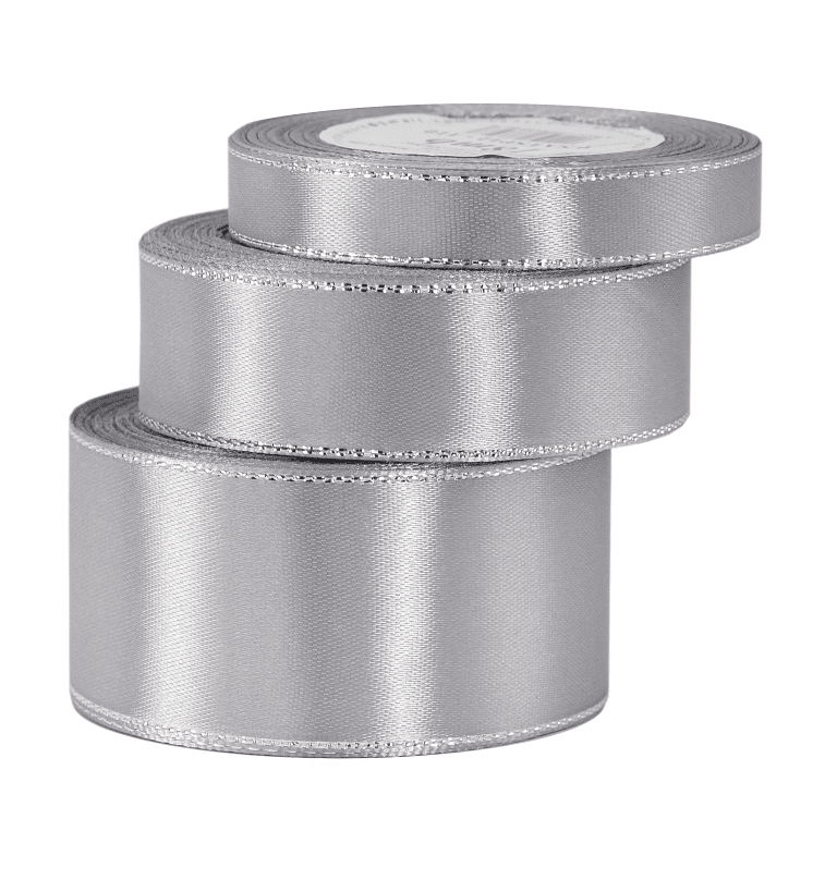 Wstążka satynowa srebrne pasy, 12mm/18mb, srebrna