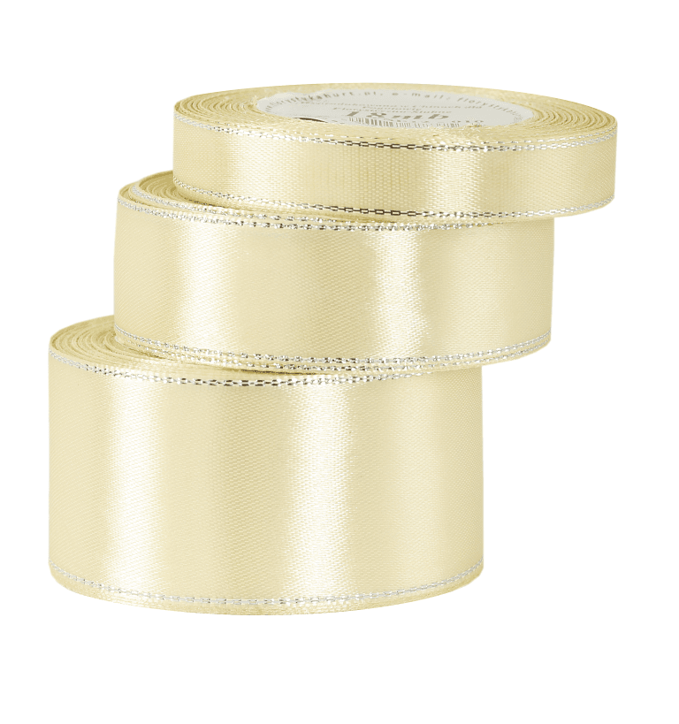 Wstążka satynowa srebrne pasy, 38mm/18mb, kremowa