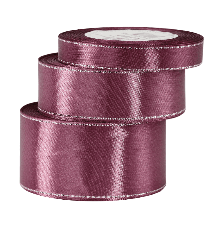 Wstążka satynowa srebrne pasy 38mm/18mb brudny róż