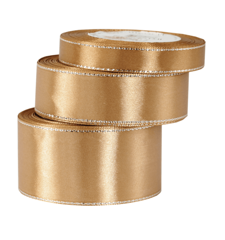 Wstążka satynowa srebrne pasy, 38mm/18mb, złota