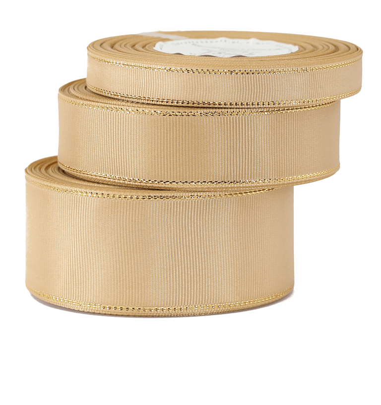 Wstążka rypsowa w złote pasy, 12mm/18mb, złota