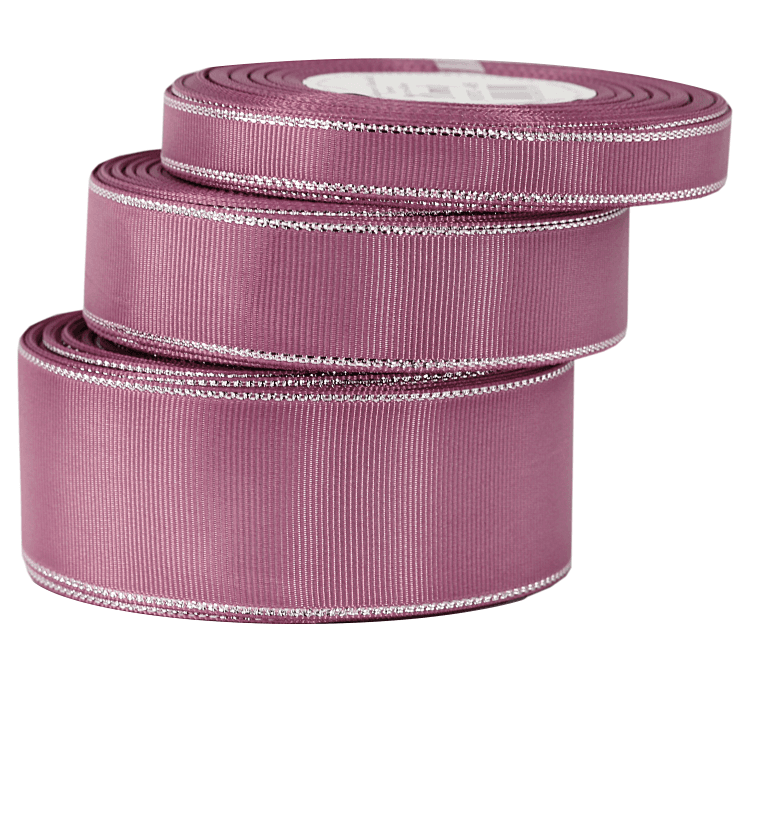 Wstążka rypsowa w srebrne pasy, 12mm/18mb, b.róż