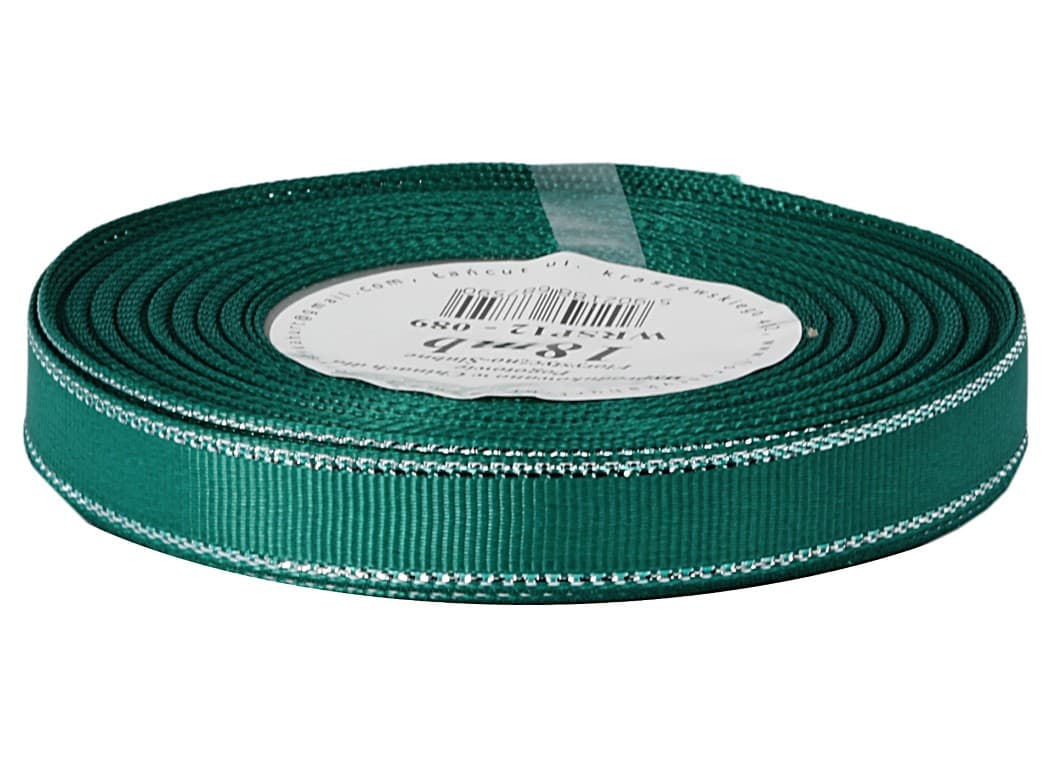 Wstążka rypsowa w srebrne pasy, 12mm/18mb, butelka