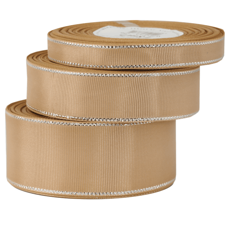 Wstążka rypsowa w srebrne pasy 12mm/18mb, złota