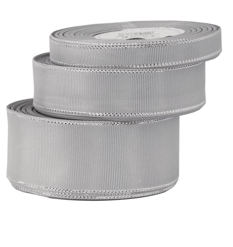 Wstążka rypsowa w srebrne pasy 25mm/18mb, srebrna