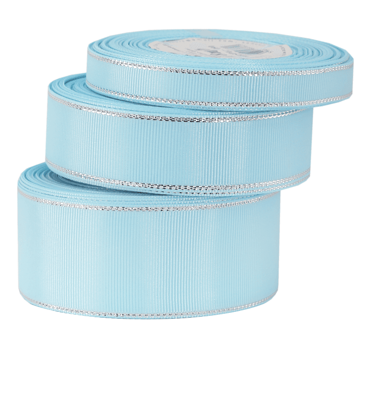 Wstążka rypsowa w srebrna pasy 38mm/18mb, błękitna