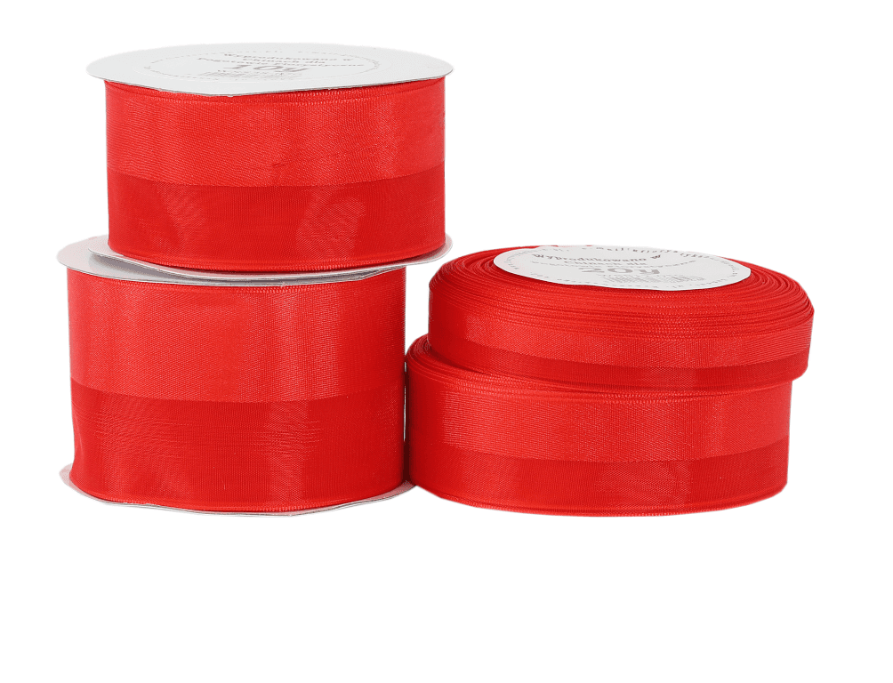 Wstążka pół atłas/ pół szyfon, 25mm/18mb, czerwona