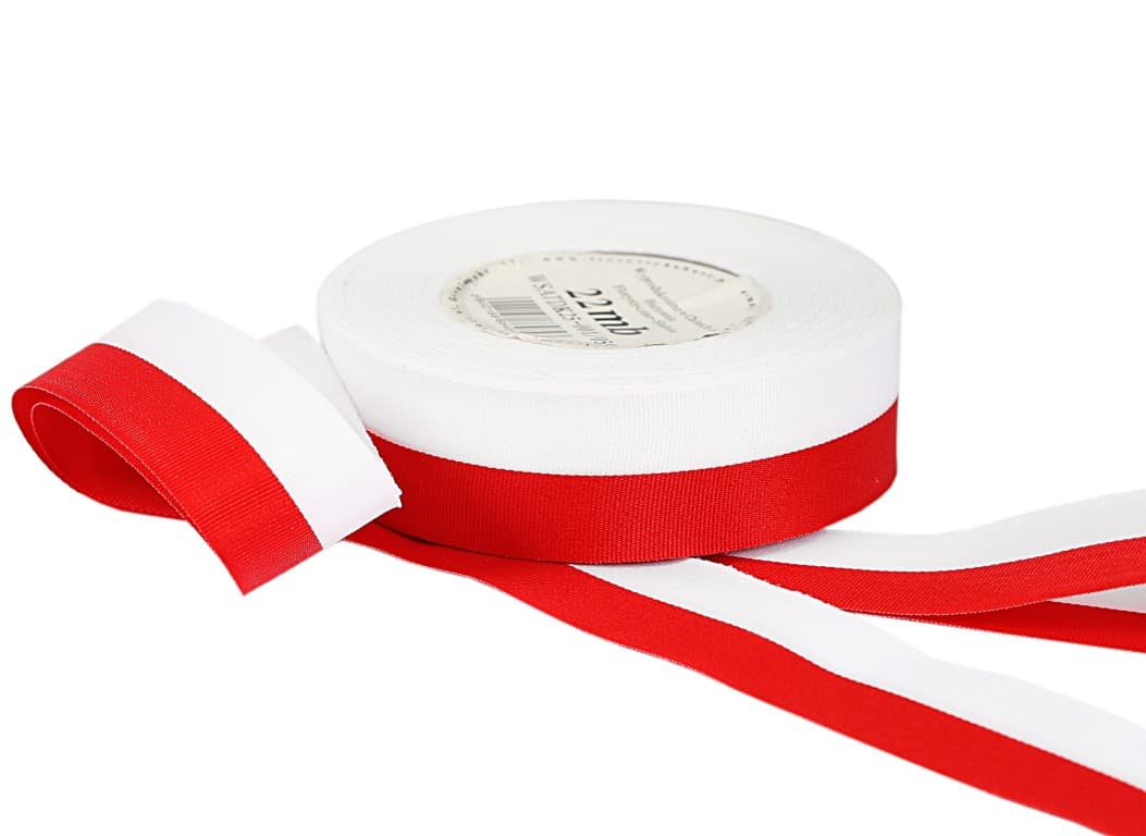 Wstążka satynowa biało-czerwona, 19mm/22mb 