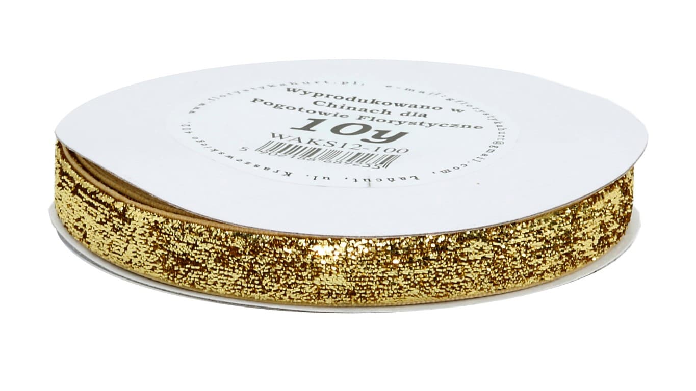 Wstążka aksamitna metalizowana, 12mm/9mb, złota