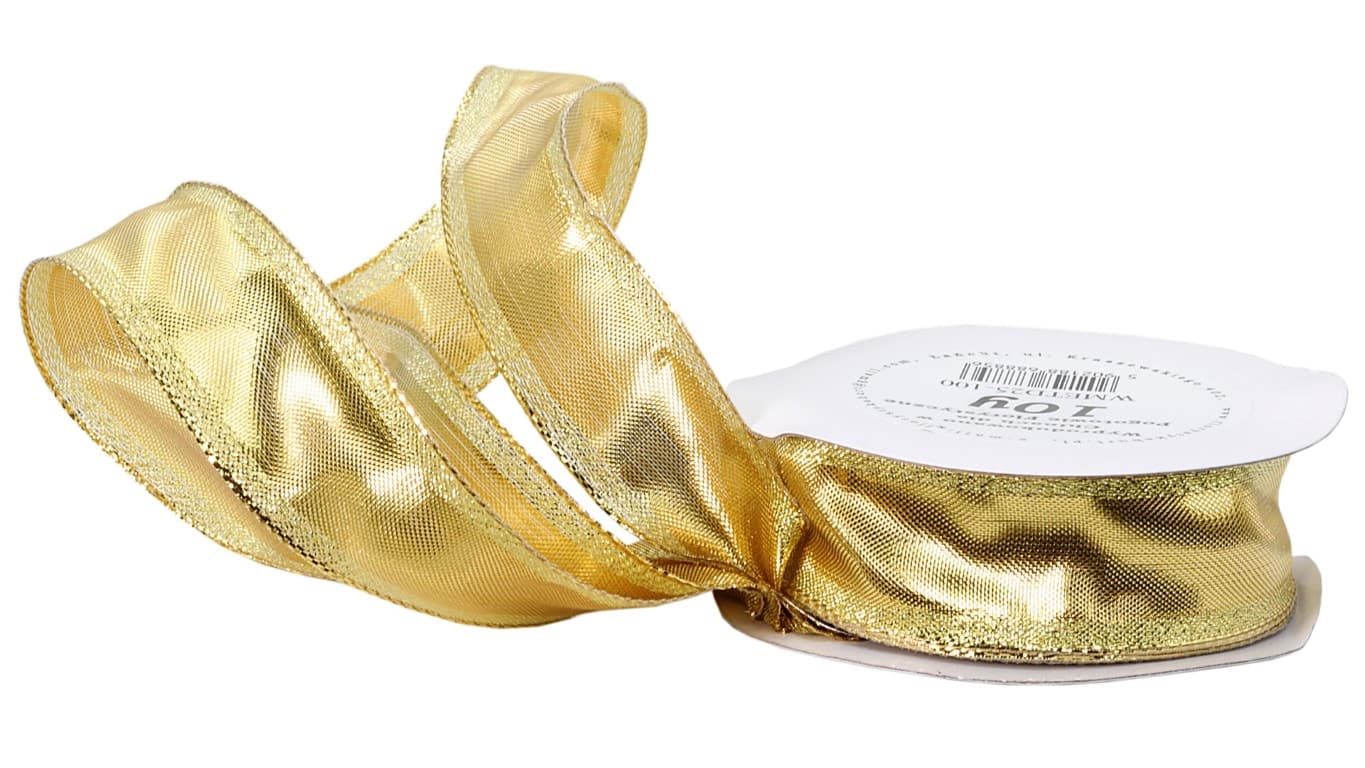 Wstążka metalizowana z drutem, 25mm/9mb, złota