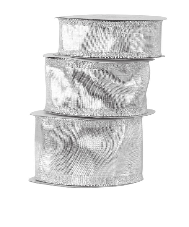 Wstążka metalizowana z drutem, 50mm/9mb, srebrna