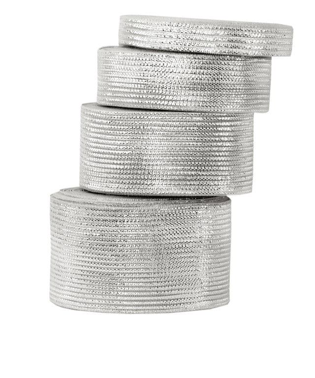 Wstążka w paski metalizowane, 25mm/18mb, srebrna