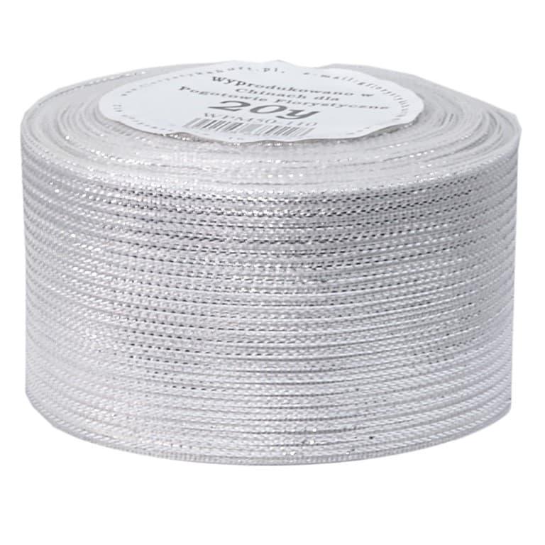 Wstążka w paski metalizowane, 50mm/18mb, srebrna