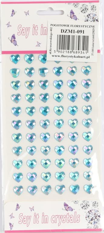 Dżety samoprzylepne serca opal 10mm/66szt błękitne