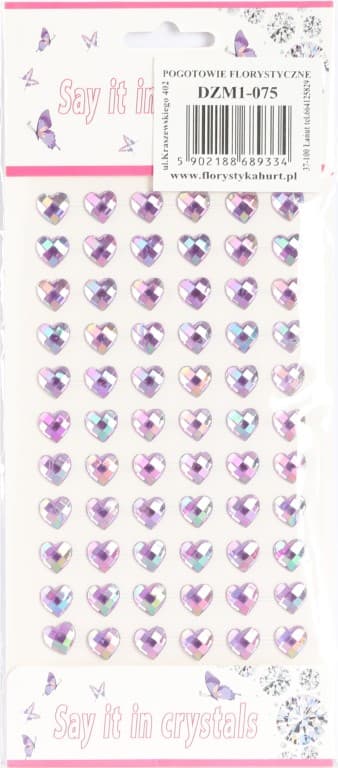 Dżety samoprzylepne serca opal 10mm/66szt wrzosowe