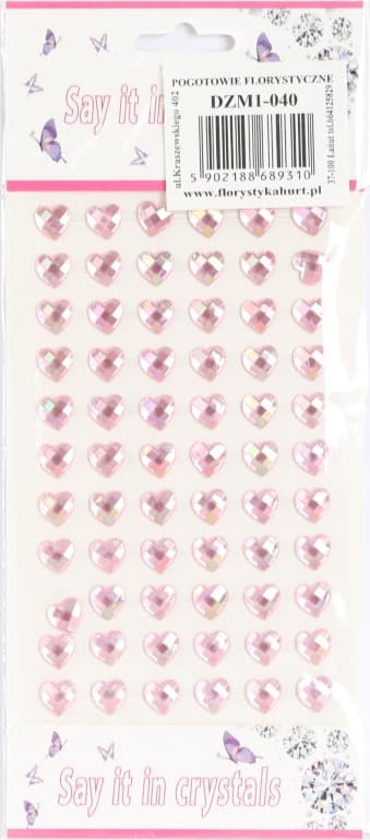 Dżety samoprzylepne serca opal 10mm/66szt, różowe