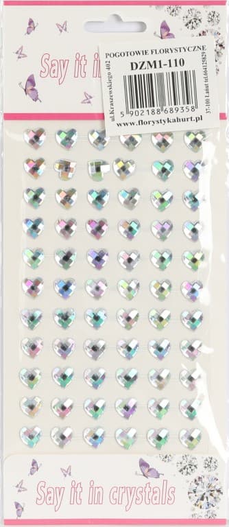 Dżety samoprzylepne serca opal 10mm/66szt, srebrne