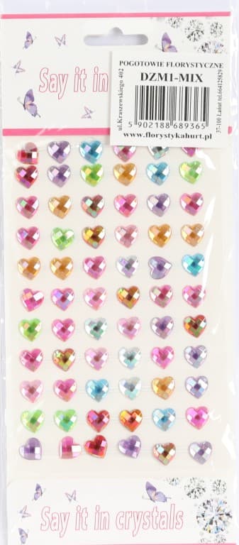 Dżety samoprzylepne serca opal 10mm/66szt, MIX 