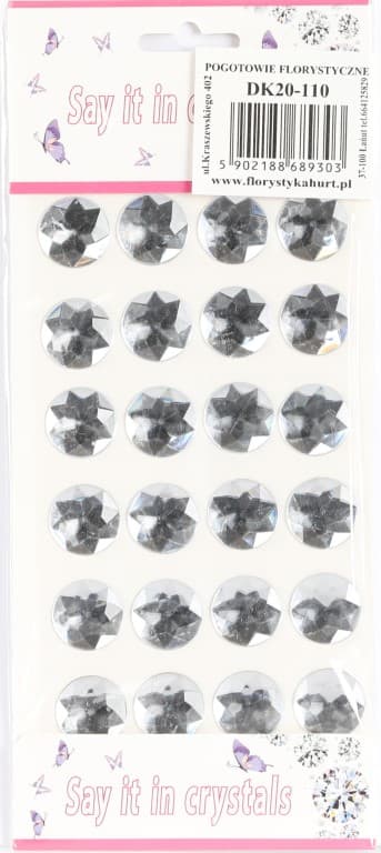 Dżety samoprzylepne kryształki 20mm/24szt, srebrne