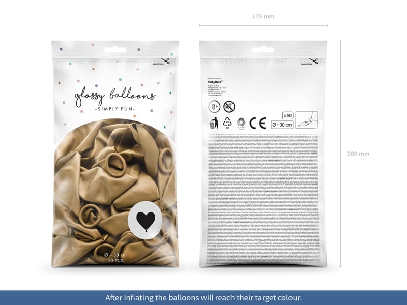 Balon metaliczny złote serce, 30 cm, 5 szt.