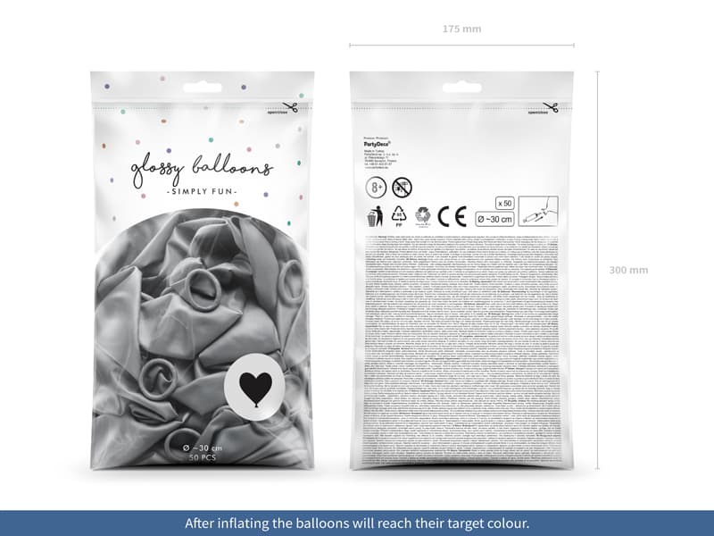 Balon metaliczny, srebrne serca, 30 cm, 5 szt.