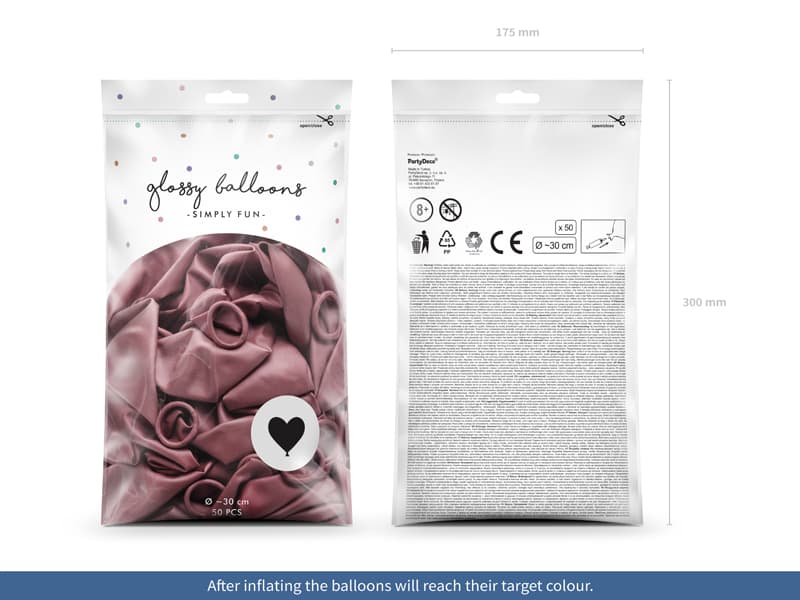 Balon metaliczny różowe złoto serce, 30 cm, 5 szt