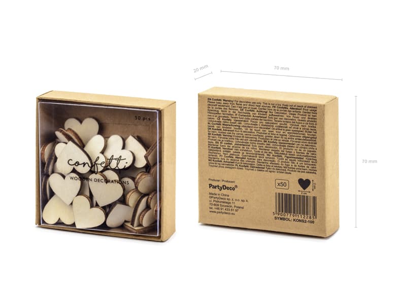 Serca drewniane konfetti, 50 szt.