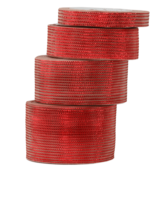 Wstążka w paski metalizowane, 50mm/18mb, czerwona