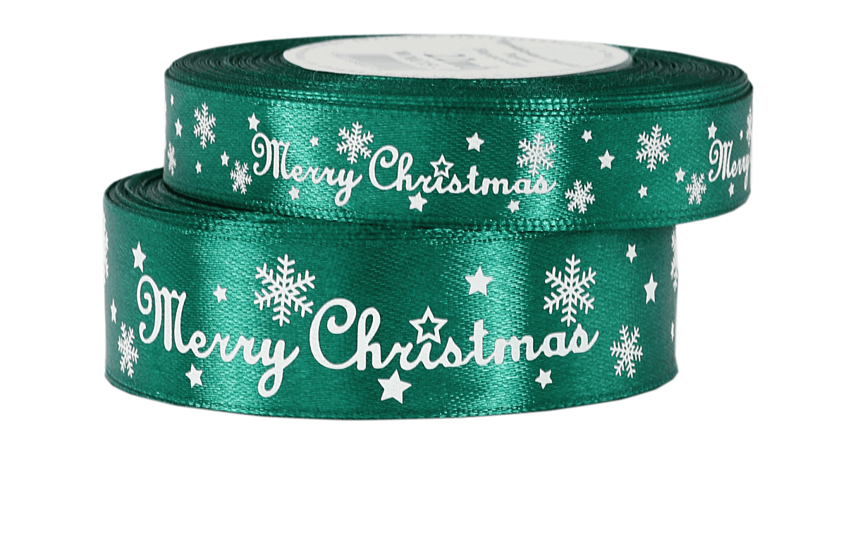 Wstążka satyna Merry Christmas 25mm/22mb, butelka