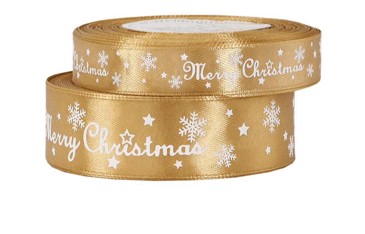 Wstążka satyna Merry Christmas 25mm/22mb, złota