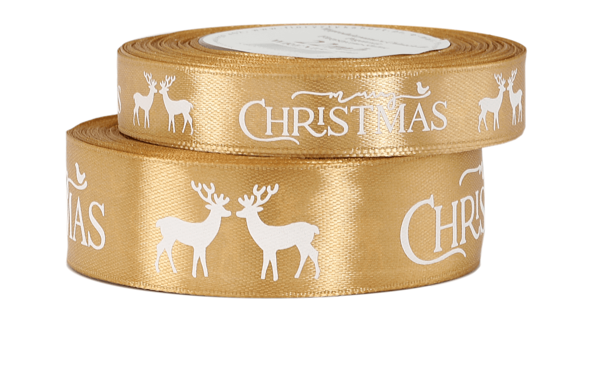 Wstążka satynowa Renifery 25mm/22mb, złota