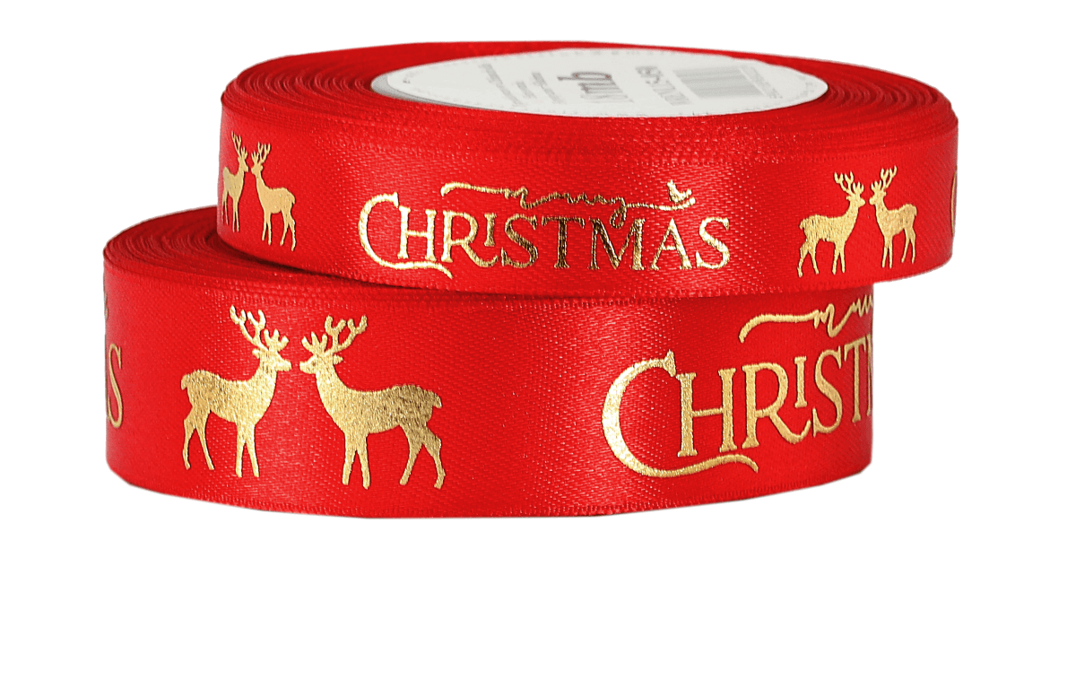 Wstążka metaliczna Renifery, 15mm/18mb, cz/złoto