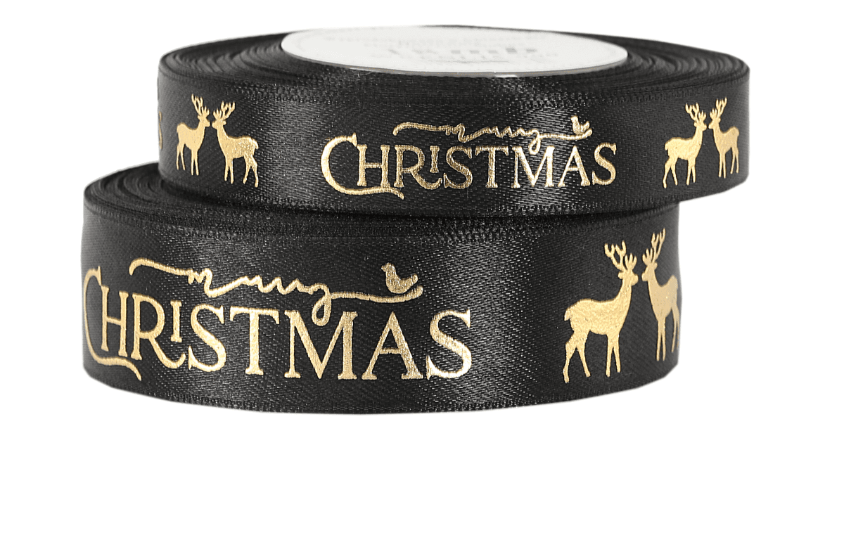 Wstążka metaliczna Renifery, 15mm/18mb, czarna