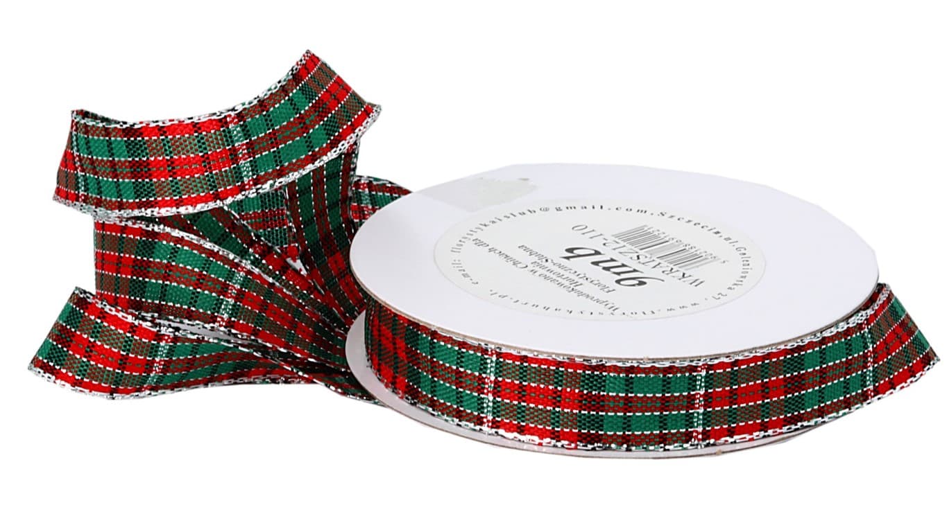 Wstążka  w szkocką kratkę, 12mm/9mb, posrebrzana