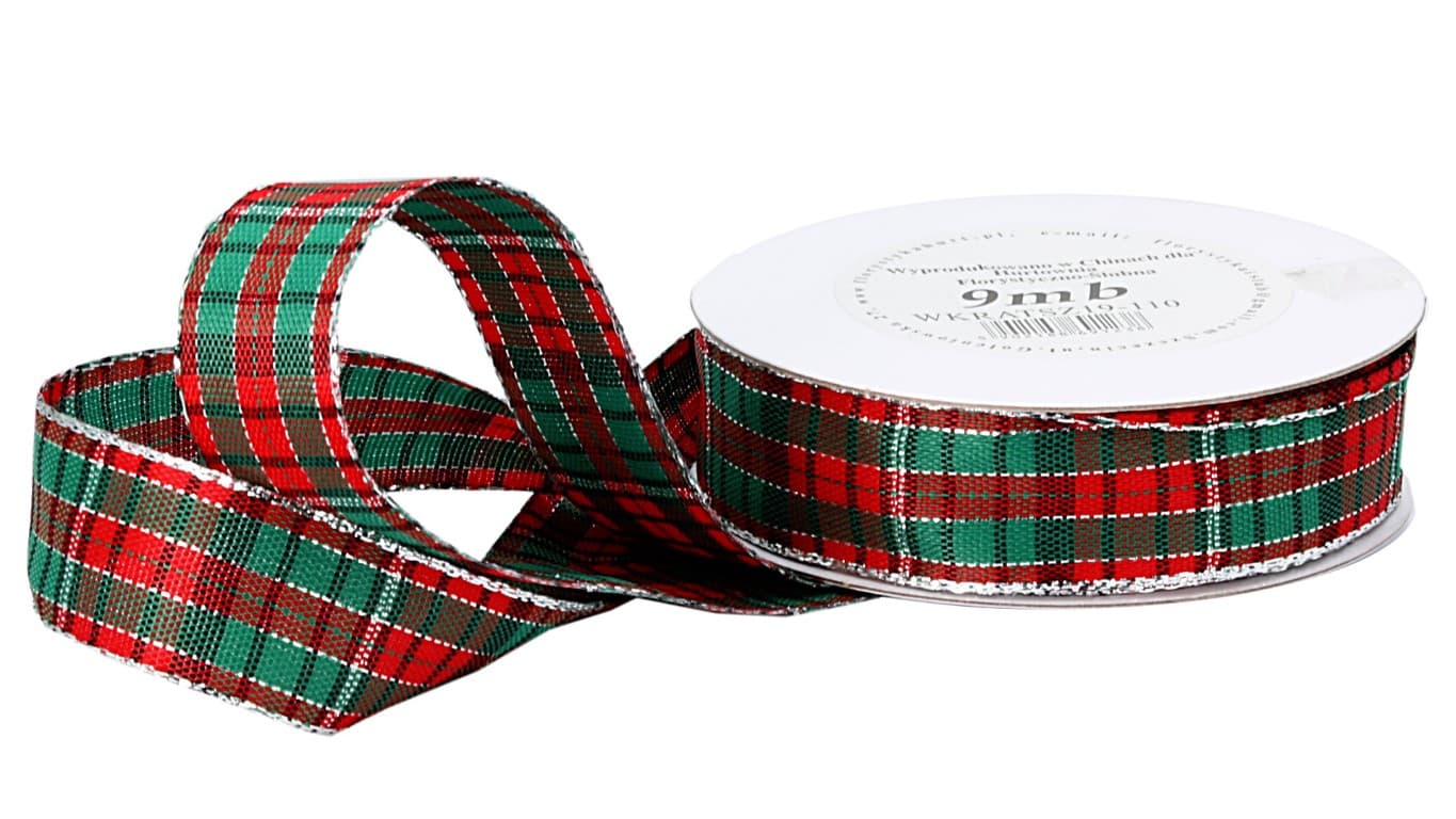 Wstążka  w szkocką kratkę, 19mm/9mb, posrebrzana