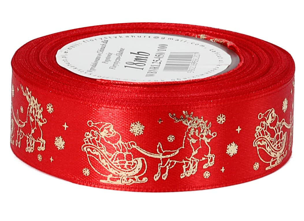 Wstążka metalik RENIFER 25mm/18mb, czerwona/złoto