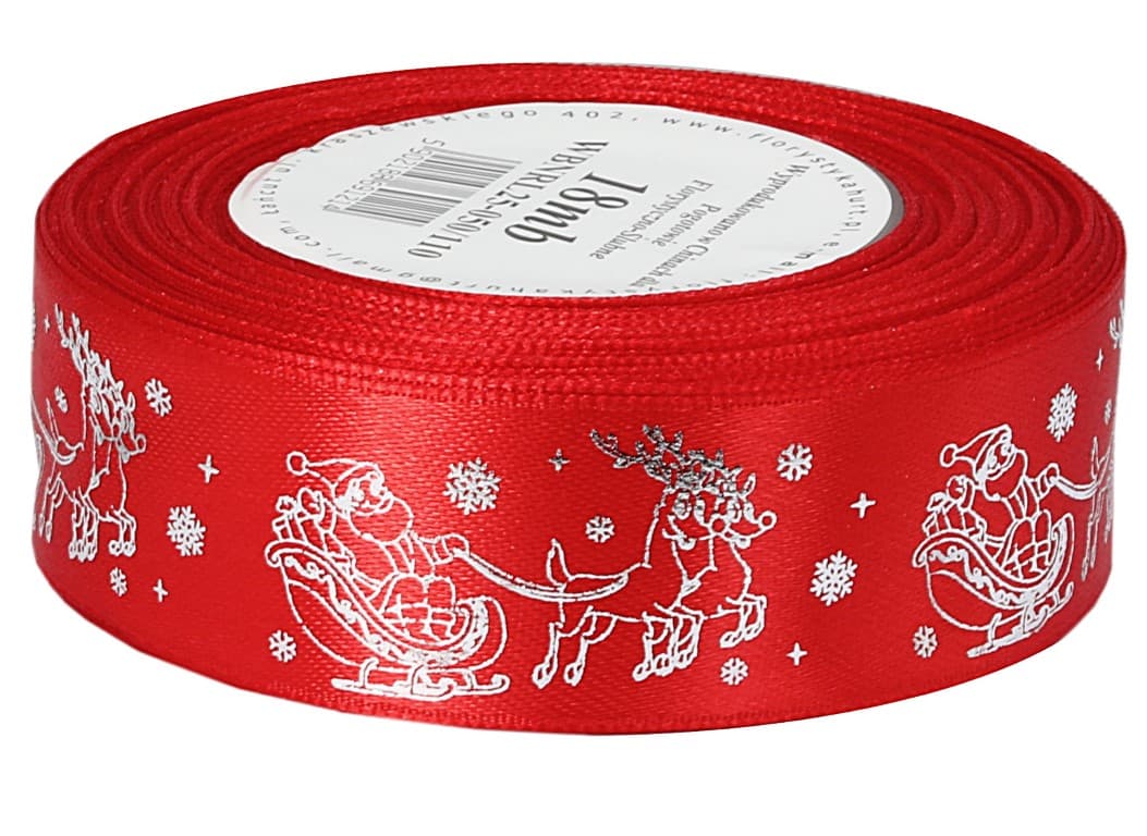 Wstążka metalik RENIFER 25mm/18mb, czerwona/srebro