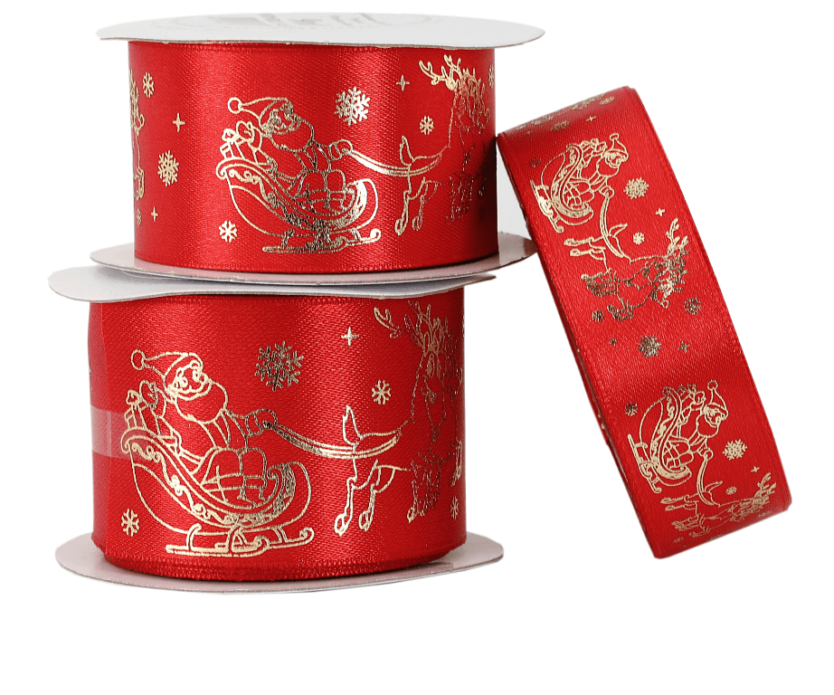 Wstążka metalik RENIFER 50mm/9mb, czerwona/złoto