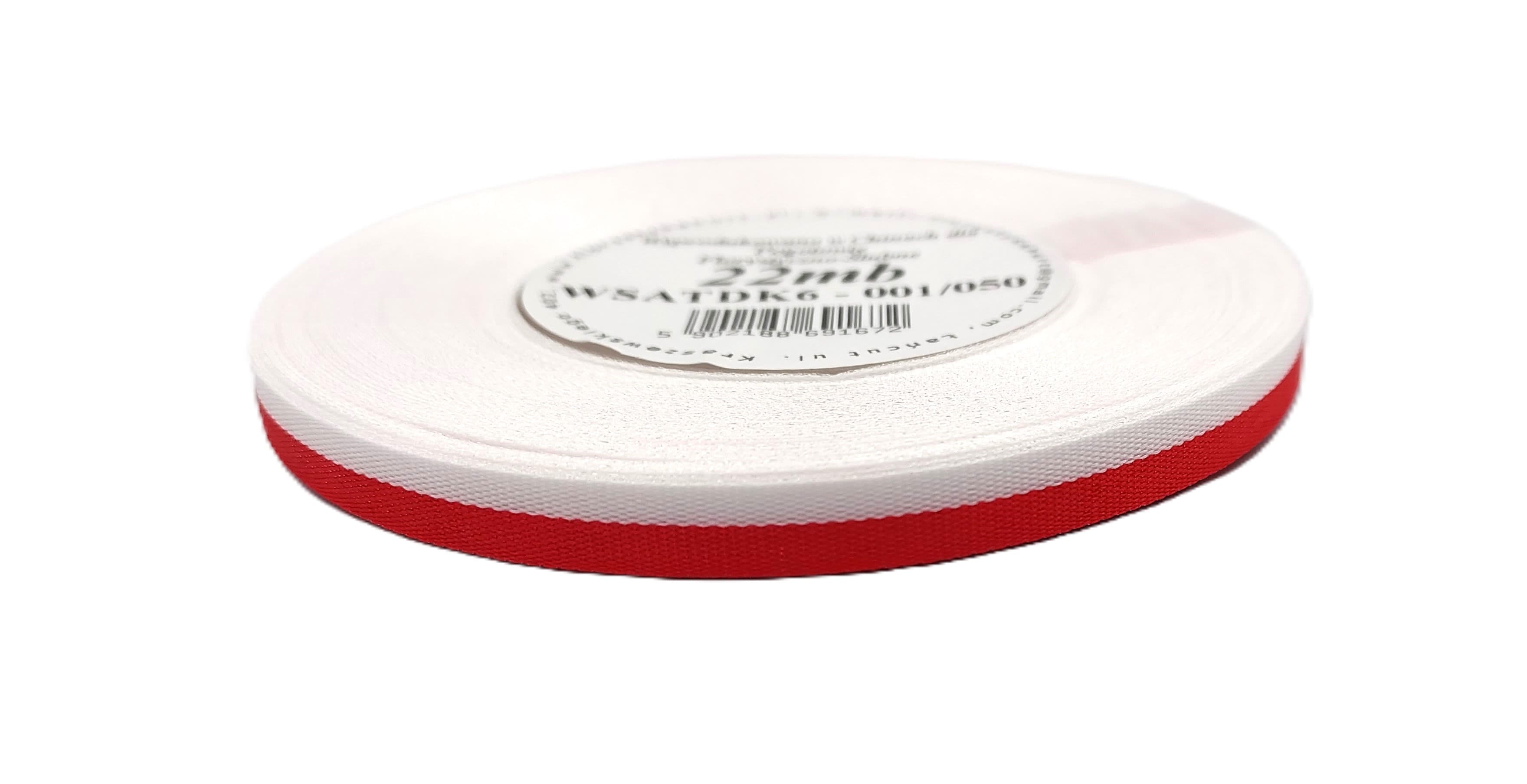 Wstążka satynowa biało-czerwona, 6mm/22mb 