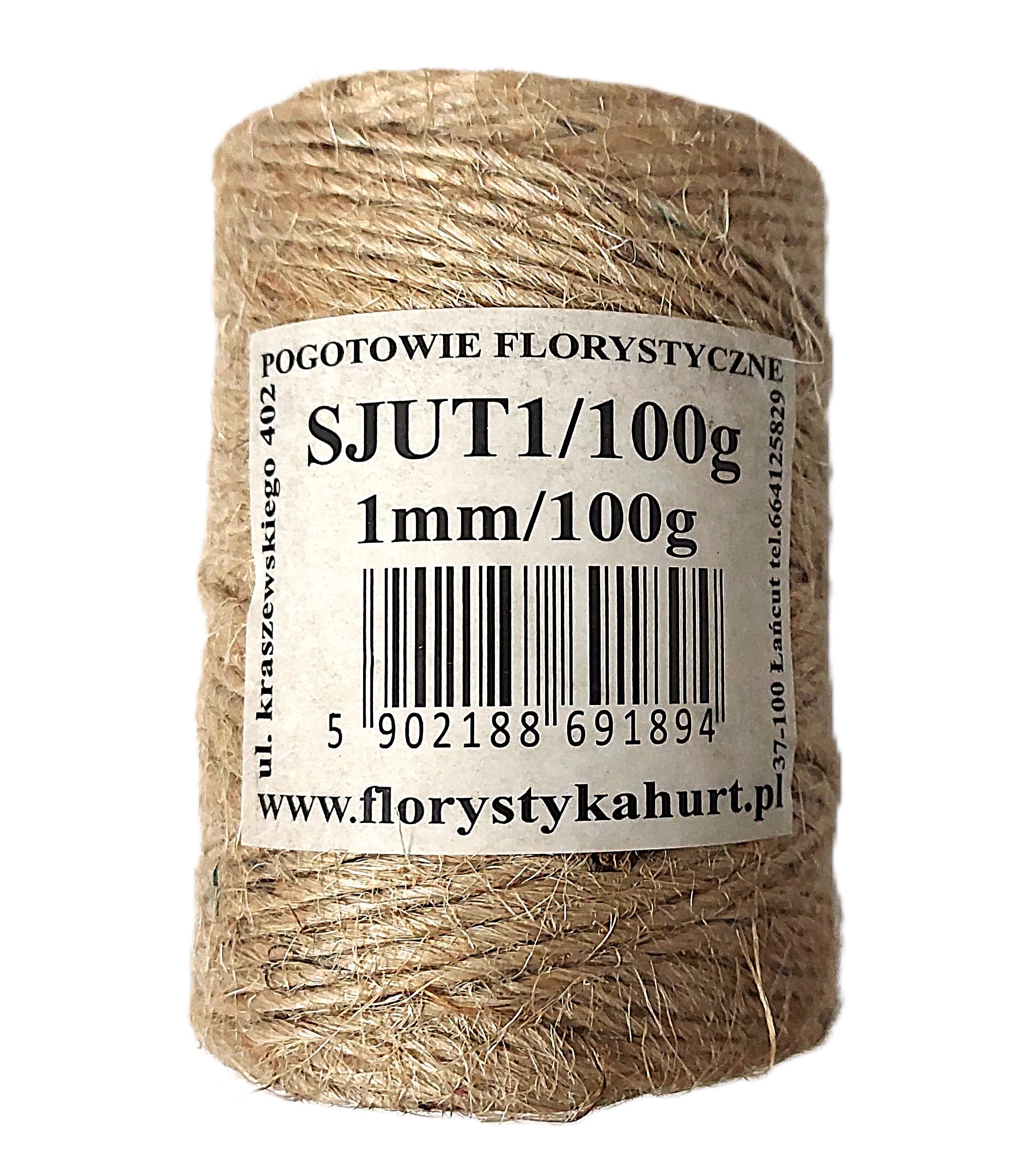 Sznurek jutowy, śr 1mm/83mb/100 gramów, naturalny